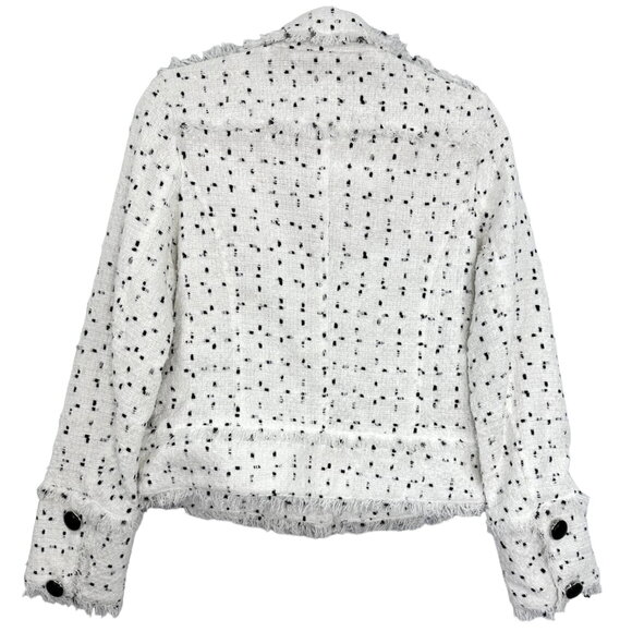 Dolce Cabo Double-Breasted Tweed Fringe Blazer White Black Size Large - Picture 7 of 8